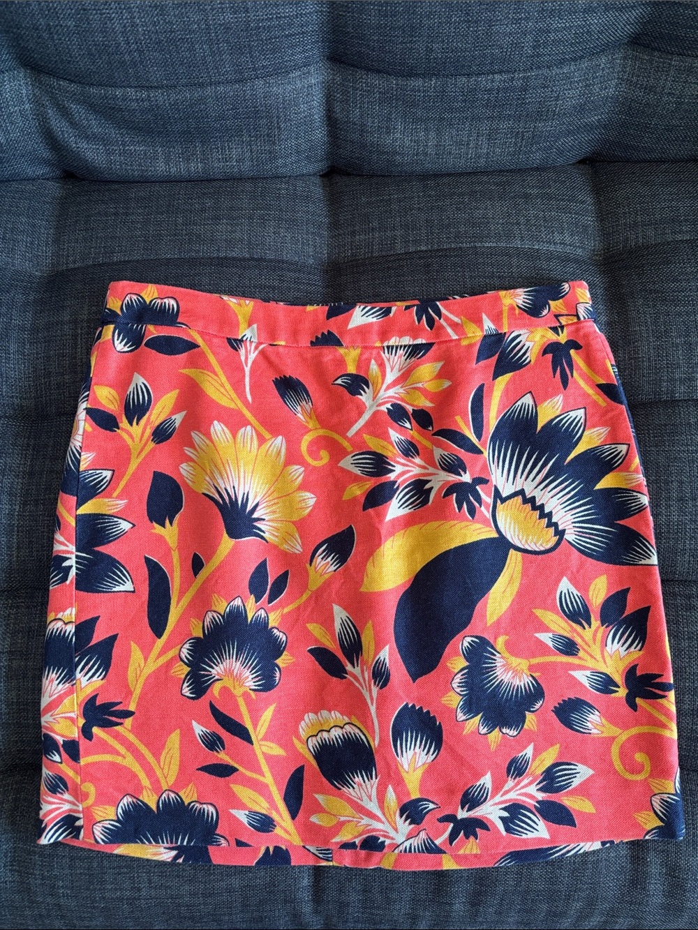 J. Crew Coral Floral Mini Skirt with Navy & Yellow Accents